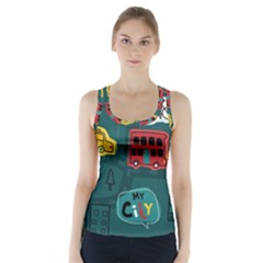 Seamless Pattern Hand Drawn With Vehicles Buildings Road Racer Back Sports Top by Grandong