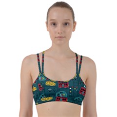 Seamless Pattern Hand Drawn With Vehicles Buildings Road Line Them Up Sports Bra by Grandong