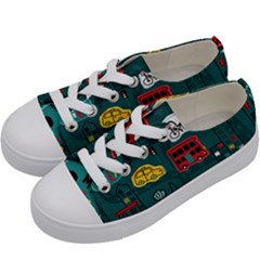 Seamless Pattern Hand Drawn With Vehicles Buildings Road Kids  Low Top Canvas Sneakers by Grandong