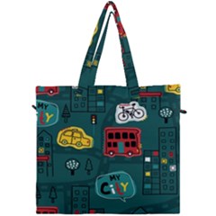 Seamless Pattern Hand Drawn With Vehicles Buildings Road Canvas Travel Bag by Grandong