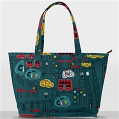 Seamless Pattern Hand Drawn With Vehicles Buildings Road Back Pocket Shoulder Bag  by Grandong