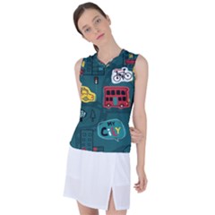 Seamless Pattern Hand Drawn With Vehicles Buildings Road Women s Sleeveless Sports Top by Grandong