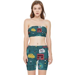 Seamless Pattern Hand Drawn With Vehicles Buildings Road Stretch Shorts And Tube Top Set by Grandong