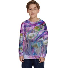 Fuchsia On Turquoise Flow Kids  Crewneck Sweatshirt by kaleidomarblingart