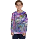 Fuchsia on turquoise flow Kids  Crewneck Sweatshirt View1