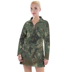 Camouflage Splatters Background Women s Long Sleeve Casual Dress by Grandong