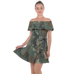 Camouflage Splatters Background Off Shoulder Velour Dress by Grandong