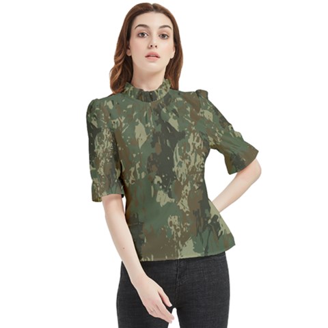 Camouflage Splatters Background Frill Neck Blouse by Grandong