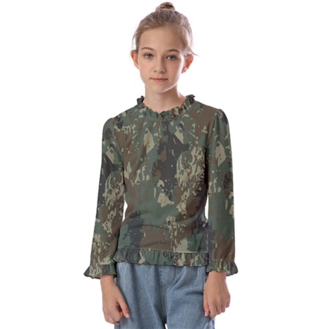 Camouflage Splatters Background Kids  Frill Detail T-shirt by Grandong