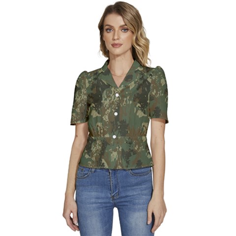 Camouflage Splatters Background Puffed Short Sleeve Button Up Jacket by Grandong