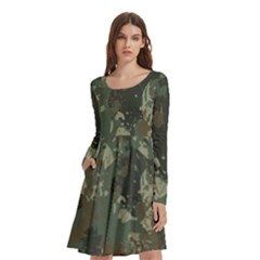 Camouflage Splatters Background Long Sleeve Knee Length Skater Dress With Pockets by Grandong