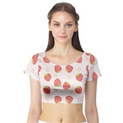 Strawberries Pattern Design Short Sleeve Crop Top by Grandong