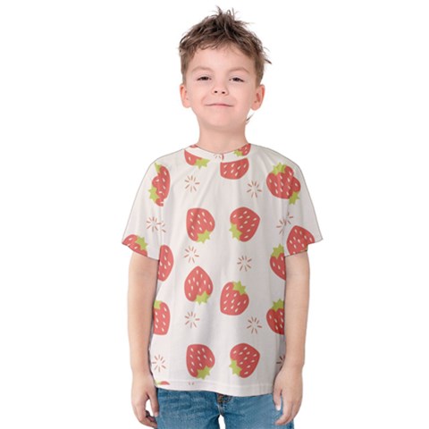 Strawberries Pattern Design Kids  Cotton T-shirt by Grandong