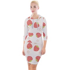 Strawberries Pattern Design Quarter Sleeve Hood Bodycon Dress by Grandong