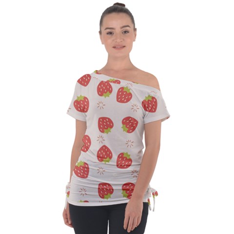 Strawberries Pattern Design Off Shoulder Tie-up T-shirt by Grandong