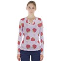 Strawberries Pattern Design V-Neck Long Sleeve Top View1