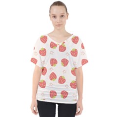 Strawberries Pattern Design V-neck Dolman Drape Top by Grandong