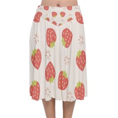 Strawberries Pattern Design Velvet Flared Midi Skirt by Grandong