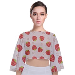 Strawberries Pattern Design Tie Back Butterfly Sleeve Chiffon Top by Grandong