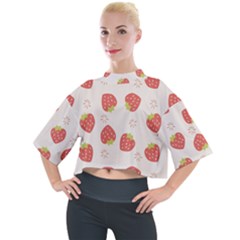 Strawberries Pattern Design Mock Neck T-shirt by Grandong