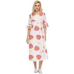 Strawberries Pattern Design Double Cuff Midi Dress by Grandong