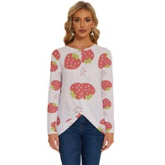 Strawberries Pattern Design Long Sleeve Crew Neck Pullover Top by Grandong