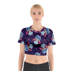 Owl Pattern Background Cotton Crop Top by Grandong