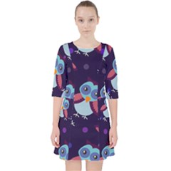 Owl Pattern Background Quarter Sleeve Pocket Dress