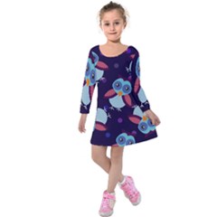 Owl Pattern Background Kids  Long Sleeve Velvet Dress by Grandong