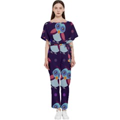 Owl Pattern Background Batwing Lightweight Chiffon Jumpsuit by Grandong