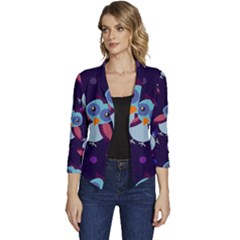 Owl Pattern Background Women s Casual 3/4 Sleeve Spring Jacket