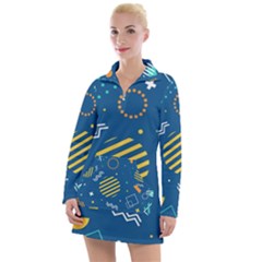 Flat Design Geometric Shapes Background Women s Long Sleeve Casual Dress by Grandong