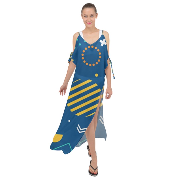 Flat Design Geometric Shapes Background Maxi Chiffon Cover Up Dress