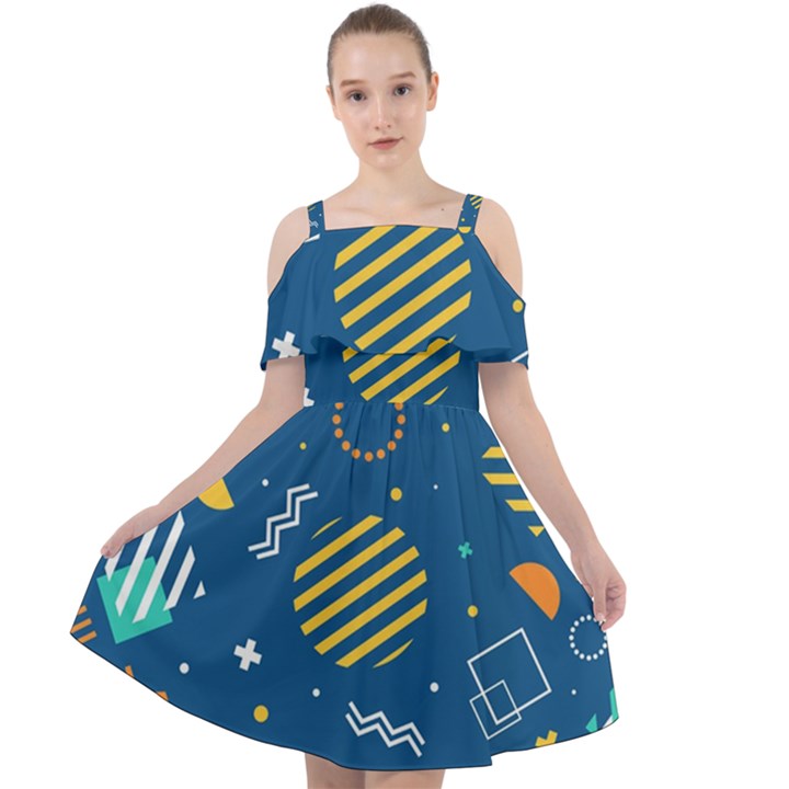 Flat Design Geometric Shapes Background Cut Out Shoulders Chiffon Dress