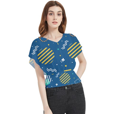 Flat Design Geometric Shapes Background Butterfly Chiffon Blouse by Grandong