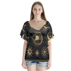 Star Colorful Christmas Abstract Art V-neck Flutter Sleeve Top