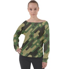 Camouflage Pattern Background Off Shoulder Long Sleeve Velour Top by Grandong