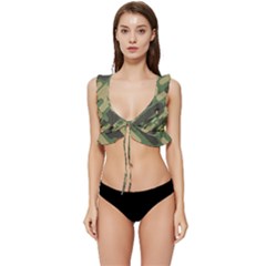 Camouflage Pattern Background Low Cut Ruffle Edge Bikini Top by Grandong