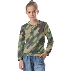 Camouflage Pattern Background Kids  Long Sleeve T-shirt With Frill 