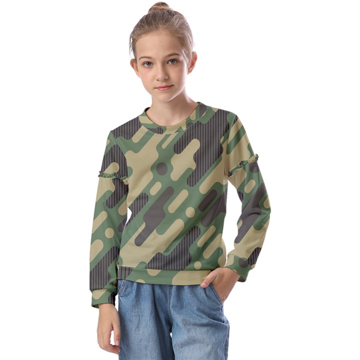 Camouflage Pattern Background Kids  Long Sleeve T-Shirt with Frill 