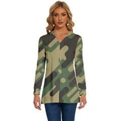 Camouflage Pattern Background Long Sleeve Drawstring Hooded Top by Grandong