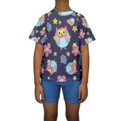 Owl Stars Pattern Background Kids  Short Sleeve Swimwear by Grandong