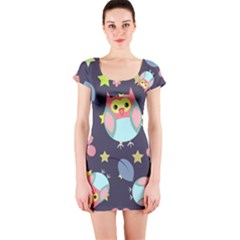 Owl Stars Pattern Background Short Sleeve Bodycon Dress by Grandong