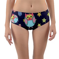 Owl Stars Pattern Background Reversible Mid-waist Bikini Bottoms by Grandong