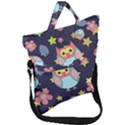 Owl Stars Pattern Background Fold Over Handle Tote Bag View1