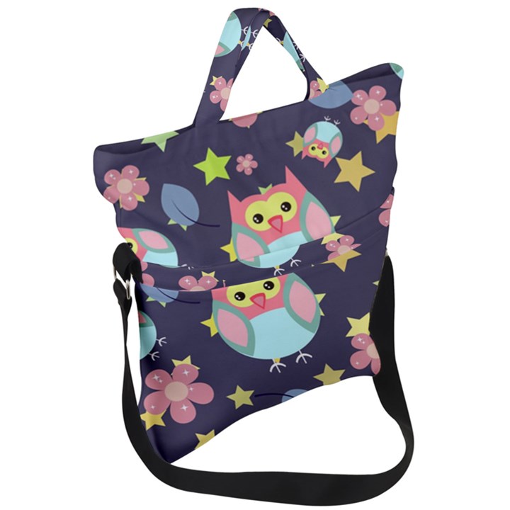 Owl Stars Pattern Background Fold Over Handle Tote Bag