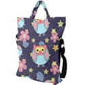 Owl Stars Pattern Background Fold Over Handle Tote Bag View2