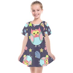 Owl Stars Pattern Background Kids  Smock Dress by Grandong