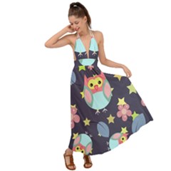 Owl Stars Pattern Background Backless Maxi Beach Dress by Grandong