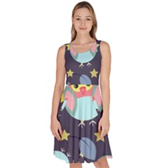 Owl Stars Pattern Background Knee Length Skater Dress With Pockets by Grandong